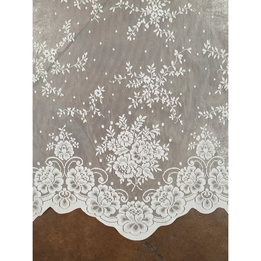 2 Vtg Y2K Floral Lace Curtain Panels 52x82" Scalloped Lichtenberg Ivory White